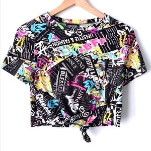 Vintage 2000’s Graffiti Crop Top Black Large